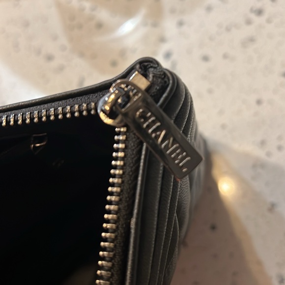 Faux double CC quilted black leather clutch wristlet envelope purse bag silver - Picture 4 of 8